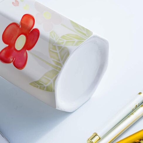 حامل قلم رصاص للمكتب منقوش على شكل زهرة كأس القلم للفتيات والأطفال منظم مكتب سيراميك متين حامل فرشاة مكياج منظم بتصميم زهور لطيف للمكتب والفصول الدراسية والمنزل in Kuwait