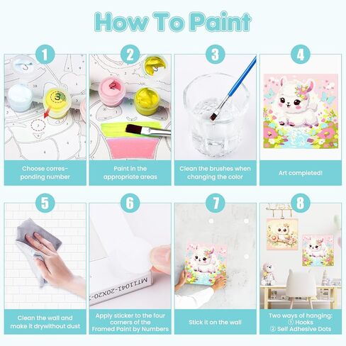 4 Pack Paint by Numbers Kits for Kids with Wooden Frame-Cartoon Animal Painting by Numbers for Kids Adults Beginners, Easy Paint by Numbers Kit Crafts for Kid Paint by Number for Wall Decor(8X8inch) in Kuwait