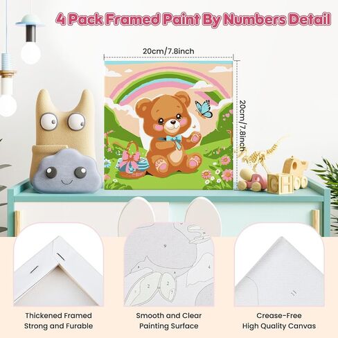 4 Pack Paint by Numbers Kits for Kids with Wooden Frame-Cartoon Animal Painting by Numbers for Kids Adults Beginners, Easy Paint by Numbers Kit Crafts for Kid Paint by Number for Wall Decor(8X8inch) in Kuwait