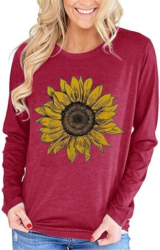Pfvkeree Women's Sunflower Graphic T Shirt Cute Funny Long Sleeve Casual Cotton Tee Tops in Saudi Arabia