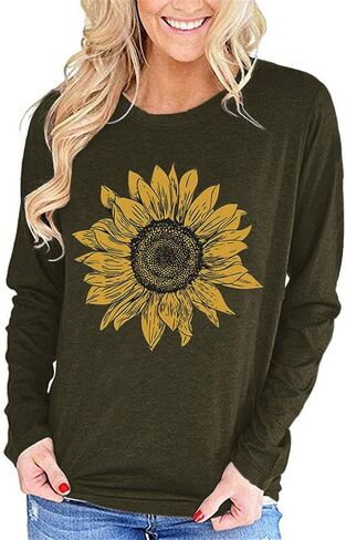 Pfvkeree Women's Sunflower Graphic T Shirt Cute Funny Long Sleeve Casual Cotton Tee Tops in Saudi Arabia