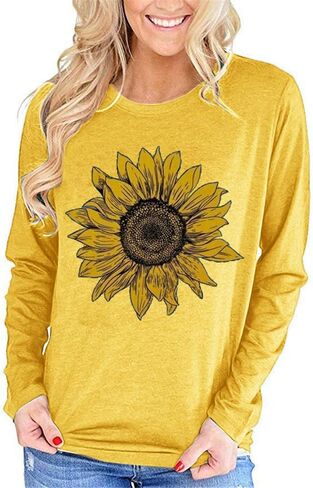 Pfvkeree Women's Sunflower Graphic T Shirt Cute Funny Long Sleeve Casual Cotton Tee Tops in Saudi Arabia