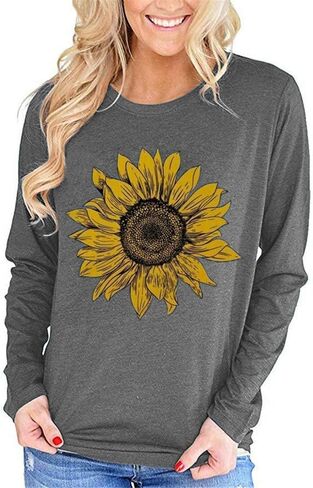 Pfvkeree Women's Sunflower Graphic T Shirt Cute Funny Long Sleeve Casual Cotton Tee Tops in Saudi Arabia