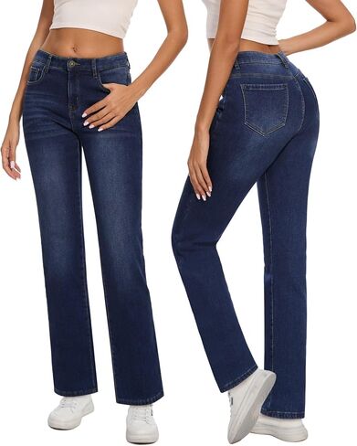 Women Fleece Lined Jeans Women's High Waisted Straight Leg Jeans Winter Fleece Lined Jean Pants in Kuwait