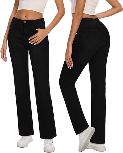 Women Fleece Lined Jeans Women's High Waisted Straight Leg Jeans Winter Fleece Lined Jean Pants in Kuwait