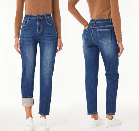Women's Winter Fleece Lined Jeans Girlfriend Mid Rise Casual Thermal Sherpa Warm Denim Jean in Kuwait