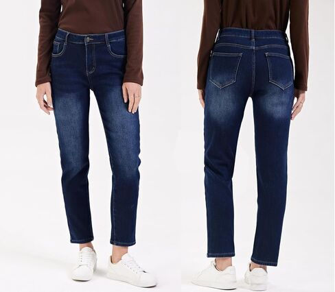 Women's Winter Fleece Lined Jeans Girlfriend Mid Rise Casual Thermal Sherpa Warm Denim Jean in Kuwait