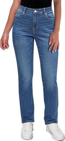 جينز مستقيم الساق من GRAPENT للنساء عالي الخصر عصري ونحيف وكلاسيكي قابل للتمدد من قماش الدنيم مع جيوب in Kuwait