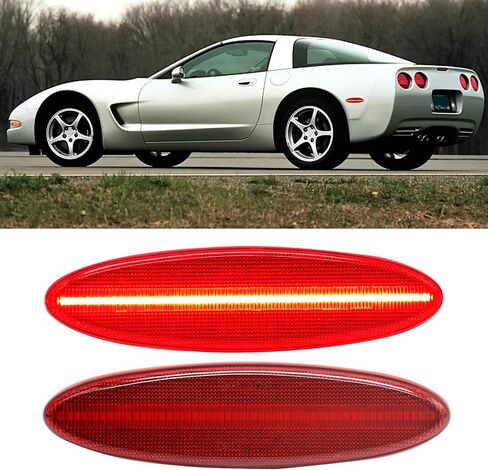 ضوء علامة جانبية LED كامل متوافق مع Corvette C5 1997-2004، غطاء أحمر LED أحمر المصد الخلفي استبدال مصباح وقوف السيارات OE # 16523536,16524722 in Kuwait