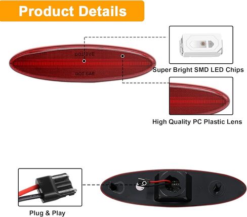 ضوء علامة جانبية LED كامل متوافق مع Corvette C5 1997-2004، غطاء أحمر LED أحمر المصد الخلفي استبدال مصباح وقوف السيارات OE # 16523536,16524722 in Kuwait