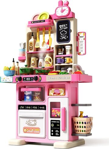 33.8IN - 70PCS Kids Kitchen Playset with Sound & Light - Cooking Stove with Steam, Play Sink and Toy Kitchen Accessories - Pretend Kitchen Play Food Toys for Kids Boys Girls - Toddler Play Kitchen Set in Saudi Arabia
