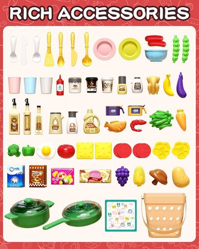 33.8IN - 70PCS Kids Kitchen Playset with Sound & Light - Cooking Stove with Steam, Play Sink and Toy Kitchen Accessories - Pretend Kitchen Play Food Toys for Kids Boys Girls - Toddler Play Kitchen Set in Saudi Arabia