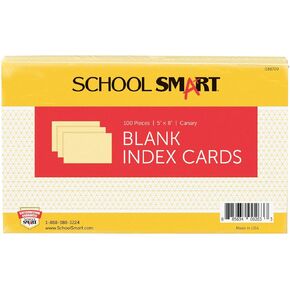 School Smart Unruled Index Cards, 5 x 8 Inches, Canary, Pack of 100