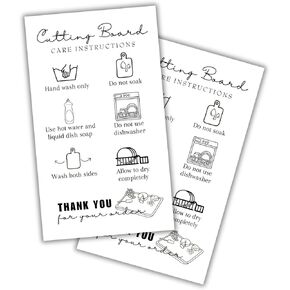 Cutting Board Care Cards Instruction Wood Charcuterie Handmade | 50pk 2x3.5" Washing Handling Directions Clients Packaging