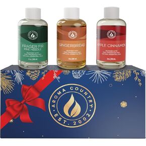 Aroma Country Winter Scent Gift Set – Essential Oils for Diffusers, Reed Diffusers & Oil Warmers | Apple Cinnamon, Fraser Fir, & Gingerbread Scents | Perfect Holiday Gift for Home Fragrance