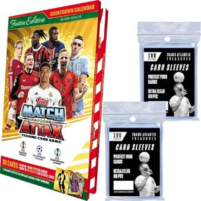 بطاقات Topps Match Attax لكرة القدم، تقويم العد التنازلي + 200 واقي بطاقة، 121 بطاقة، بما في ذلك 24 بطاقة إصدار احتفالي حصرية وبطاقة حافة ذهبية حصرية in Kuwait