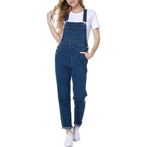 MONTVOO Women's Overalls Jeans Loose Fit Bib Denim Jumpsuit Casual Buckles Adjustable Straps Blue Classic Overall