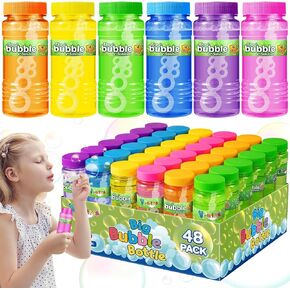 V-Opitos 48 Pack Bubble Bottles with Wands in 6 Colors, 4oz Bubbles Solution, Bubble Party Favors for Kids, Birthday, School Classroom Prizes for Boys & Girls, Ideal Goodies Bag Stuffers