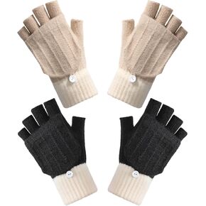 Winter Fingerless Gloves for Women, Wool Gloves Thermal Insulation Warm Convertible Mittens Flap Cover for Men Women
