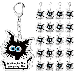 20 Pcs Funny Cat Employee Appreciation Keychains It's Fine I'm Fine Everything's Fine Gifts Bulk Acrylic Inspirational Keychains for Cat Lovers Vet Tech Veterinary Christmas Office Gifts