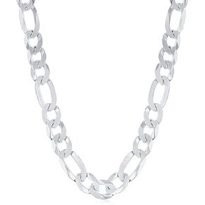 Savlano 925 Sterling Silver 9.5mm Italian Solid Figaro Link Chain Necklace Comes With a Gift Box For Men & Women - Made in Italy