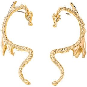 MALOYANVE Punk Dragon Earrings Funny Lightweight Gold Dragon Cartilage Wrap Ear 3D Animal Gothic Clip-on Stud Earrings Birthday Party Jewelry Gift for Women