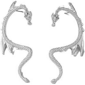 MALOYANVE Punk Dragon Earrings Funny Lightweight Gold Dragon Cartilage Wrap Ear 3D Animal Gothic Clip-on Stud Earrings Birthday Party Jewelry Gift for Women