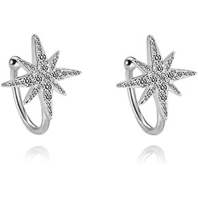 SLUYNZ 925 Sterling Silver Sparkling CZ Star Cuff Earrings for Women No Piercing Cartilage Earrings