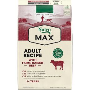 NUTRO MAX Adult Recipe Dry Dog Food With Farm Raised Beef, 25 LB Bag