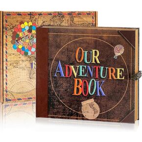 Adventure Book 148-Page DIY Handmade Scrapbook with Retro-Style Embossed Letter Cover - Perfect Travel Diary & Memory Album for Couples,Inspired by the 'Up' Saga,Ideal for Anniversaries & Weddings
