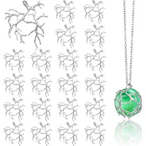 Hicarer 20 Pcs Pendant Trays for Jewelry Making Branch Shape Metal Claw Cage Pendant Frames Backing Necklace Open Bezels for DIY Necklace Jewelry Craft