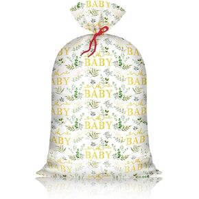 Extra Large Baby Gift Bag Baby Shower 48"x 36" Jumbo Plastic Present Bag Eucalyptus Leaves Birthday Large Gift Wrapping Bags Oversized Oh Baby Sage Green Gender Reveal Birthday Party Favors
