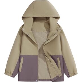 KID1234 Boys Rain Jacket Lightweight Waterproof Rain Coat Fleece Knitted Lining Hooded Winter Jacket Raincoats