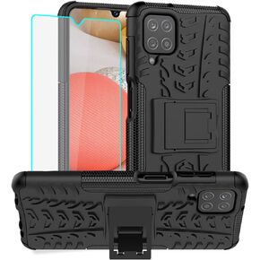 Galaxy A12 Phone Case, Samsung A12 Phone Case with Screen Protector, Shockproof Silicone Protective with Kickstand Hard Phone Cover for Samsung Galaxy A12 (Blue)