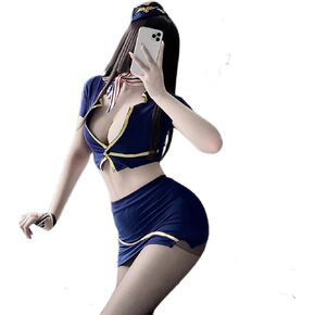 SINMIUANIME Sexy Flight Attendant Stewardess Costume for Women Racer Costumes Halloween Cosplay Lingerie Party Outfit