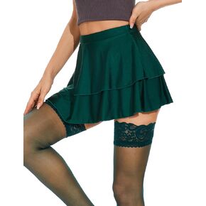 Lidogirl Women Pleated Skirt with Stockings Role Play Solid Ruffle Mini Skirt