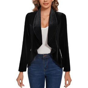 MINTLIMIT Velvet Blazers for Women Casual Work Office Long Sleeve Open Front Cardigan Ruffle Suit Jacket Coat Blazer