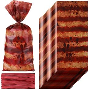100 Pcs Halloween Cellophane Bags Creepy Carnival Party Favors Plastic Treat Bags Trick or Treat Spooky Goodie Candy Bags with Ties Halloween Circus Carnival Decorations Gifts Supplies(Spooky Style)