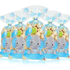 100 Pieces Baby Shower Cellophane Treat Bags Cute Candy Bags Baby Shower Favors Gender Reveal Plastic Goodie Storage Bags with 100 Twist Ties for Baby Shower Birthday Party Supplies (Pink)