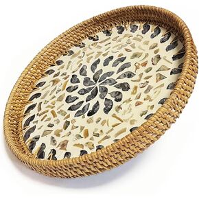 Rattan Round Serving Tray Wicker Tray Kitchen Home Decoration Woven Tray for Dessert Coffee Tea Table Tray