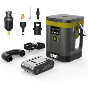 EXIT 20V Tire Inflator Portable Air Compressor, 150PSI Air Pump for Car Tires, Auto Shut Off, Deflation Function, LED Light, Digita Pressure Gauge for Cars Bikes Sport Balls SUPs, Battery Included