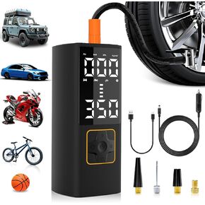 Tire Inflator Portable Air Compressor Cordless 150PSI Auto Air Pump LED Display Auto-Off with Rechargeable Battery and DC 12V Emergency Light for Car Bike Ball