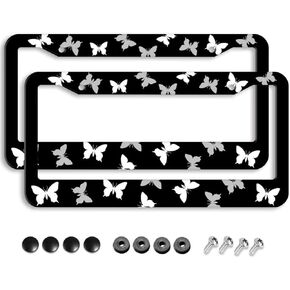 Paw Print License Plate Frame - 2 Pcs Personalized Black White Dog Paw Design License Plate Covers Aluminum Metal Novelty Auto Car Tag Holder with 2 Holes Equipped with Screws