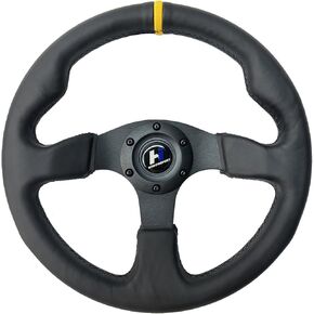 330mm 3-Spoke Flat Bottom Reinforced Suede Lether Steering Wheel 6 Bolts 13 inch Sport Steering Wheel (HWP-FXP-330-2), black