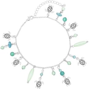 Rosemarie & Jubalee Women's Sea Glass And Multiple Charms Ankle Bracelet Anklet, 9"+2" Extension