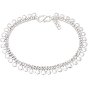 NOVICA Artisan Crafted Sterling Silver Anklet Balinese | Round Charms Cuban Chain | Easy Hook | No Gemstone | Hypoallergenic Jewelry | Lead & Nickel Free | Indonesia ' Moonlit Path' 11" L x 0.4" W 5