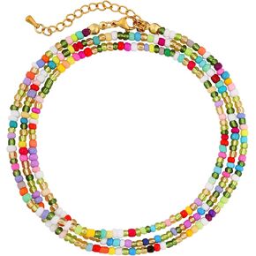 Sacina Colorful Beaded Anklet, Rainbow Anklet, Long Colorful Beaded Chain, Hippie Jewelry, Boho Jewelry, Beach Jewelry for Women, Christmas Jewelry Gift for Women