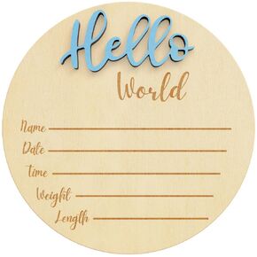 Baby Announcement Sign, Hello World Newborn Sign for Hospital, Large 6" Wooden Baby Name Sign, Newborn Photography Props for Boys and Girls, Welcome Baby Sign (Baby Blue)