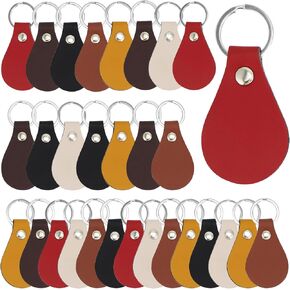 QWORK Leather Key Fob Kit, PU Leather Blanks with Rivets, Ideal for Laser Engraving, Keychain Making and Leather Working, 30 Pcs