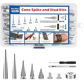 weiwei 100 Sets Multiple Long Sizes Spikes and Studs kit Rock Style Metal Punk Screwback Bullet Tree Cone Studs and Spikes Rivets Set for Shoes Bracelets Belts DIY (2 Sizes of Screw)